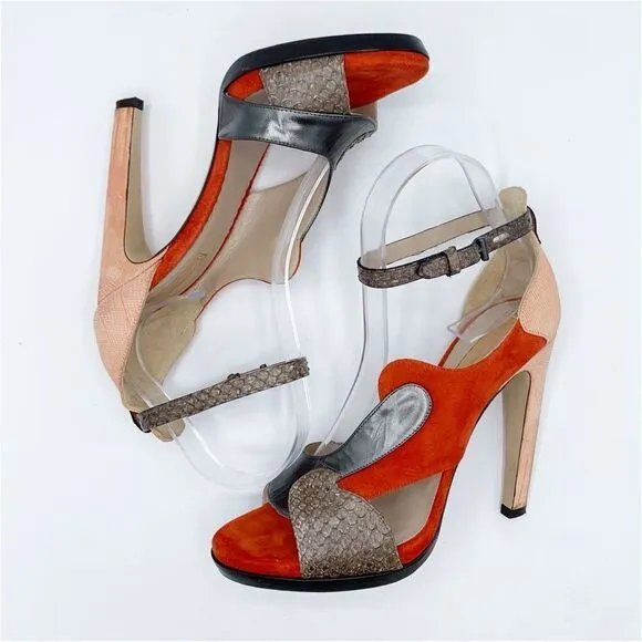 Reed Krakoff Multi-Color and Material Ankle Strap Stiletto Heel Sandals 37.5
