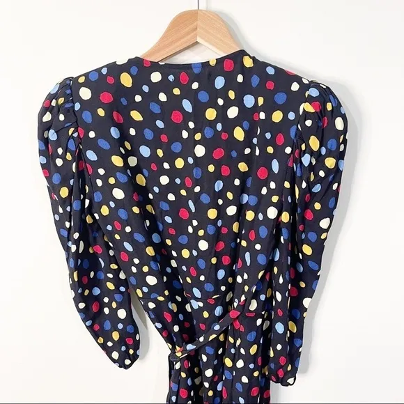 Reformation Black Polka Dots Fiesta Shoulder Pads Wrap Jaylee Dress Size Small