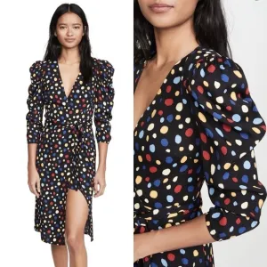 Reformation Black Polka Dots Fiesta Shoulder Pads Wrap Jaylee Dress Size Small
