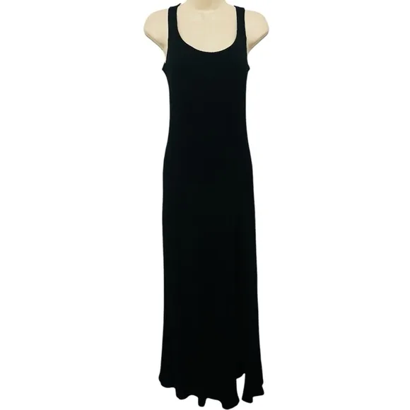 Reformation Bliss Ribbed Knit Maxi Dress Black Scoop Neck Stretchy Bodycon