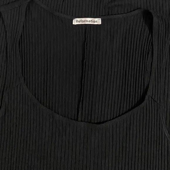 Reformation Bliss Ribbed Knit Maxi Dress Black Scoop Neck Stretchy Bodycon