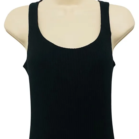 Reformation Bliss Ribbed Knit Maxi Dress Black Scoop Neck Stretchy Bodycon