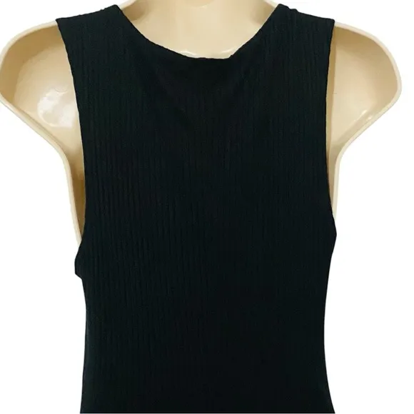 Reformation Bliss Ribbed Knit Maxi Dress Black Scoop Neck Stretchy Bodycon