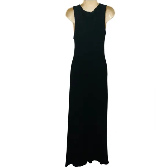 Reformation Bliss Ribbed Knit Maxi Dress Black Scoop Neck Stretchy Bodycon