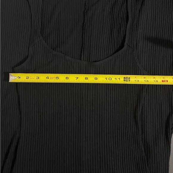 Reformation Bliss Ribbed Knit Maxi Dress Black Scoop Neck Stretchy Bodycon