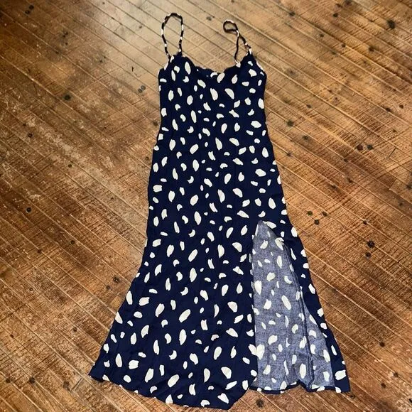 Reformation Crimini blue splatter Y2K 0 crepe midi slip sundress