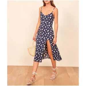 Reformation Crimini blue splatter Y2K 0 crepe midi slip sundress