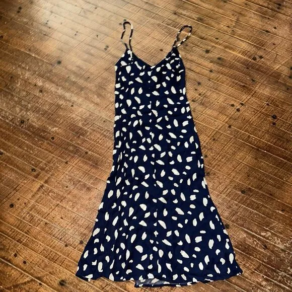 Reformation Crimini blue splatter Y2K 0 crepe midi slip sundress