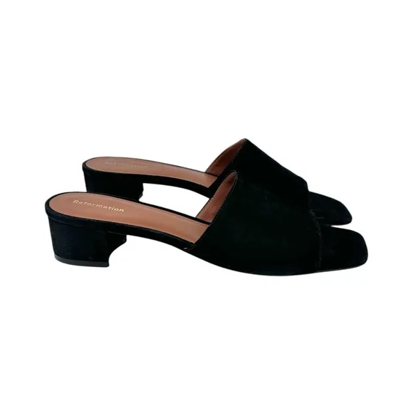 Reformation Mariah Minimal Sandal - Black Suede Leather Block Heel Sandals sz 8