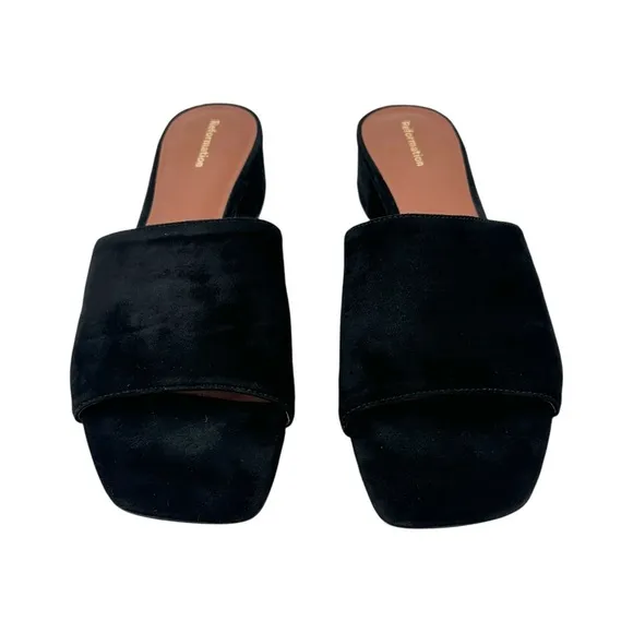 Reformation Mariah Minimal Sandal - Black Suede Leather Block Heel Sandals sz 8