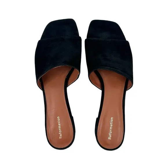 Reformation Mariah Minimal Sandal - Black Suede Leather Block Heel Sandals sz 8
