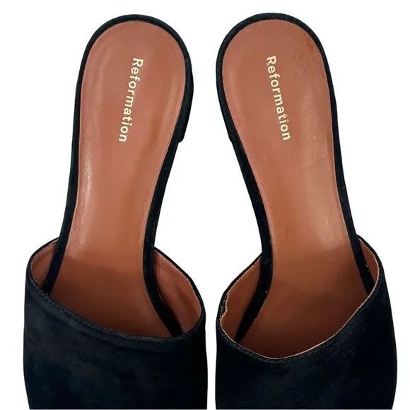 Reformation Mariah Minimal Sandal - Black Suede Leather Block Heel Sandals sz 8