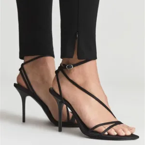 REISS Adela Satin Strappy Heels SANDALS Size 38 7 Ankle Strap Black NEW