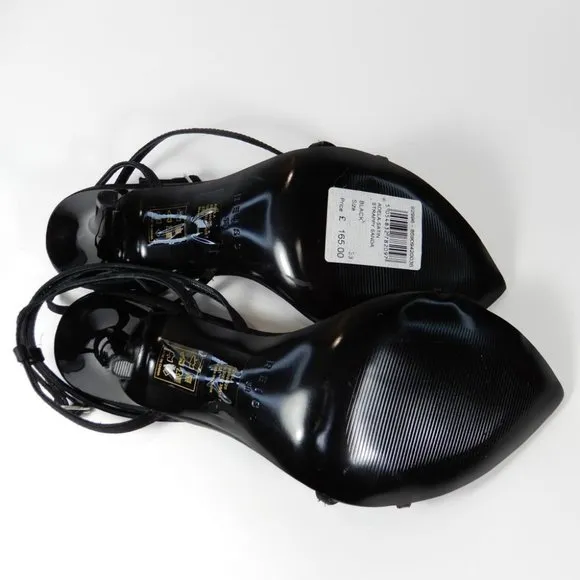 REISS Adela Satin Strappy Heels SANDALS Size 38 7 Ankle Strap Black NEW