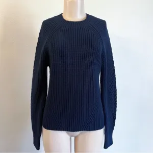 Reiss Aisling Chunky Knit Ribbed Jumper Sweater Wool Navy Sz Medium