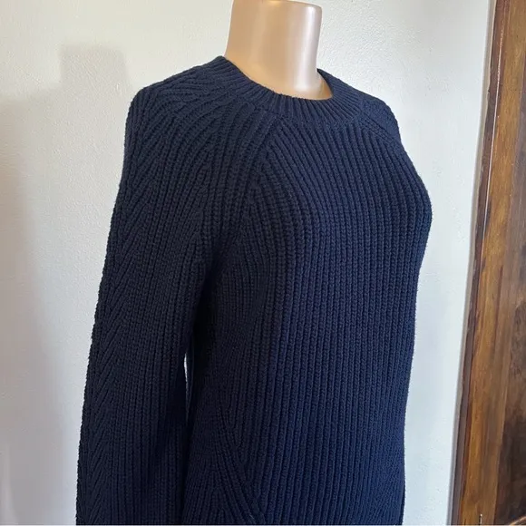 Reiss Aisling Chunky Knit Ribbed Jumper Sweater Wool Navy Sz Medium