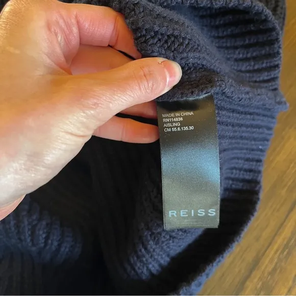 Reiss Aisling Chunky Knit Ribbed Jumper Sweater Wool Navy Sz Medium