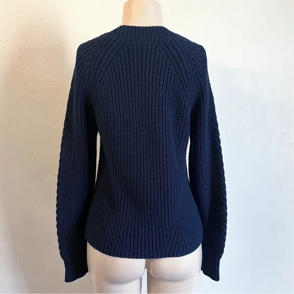 Reiss Aisling Chunky Knit Ribbed Jumper Sweater Wool Navy Sz Medium