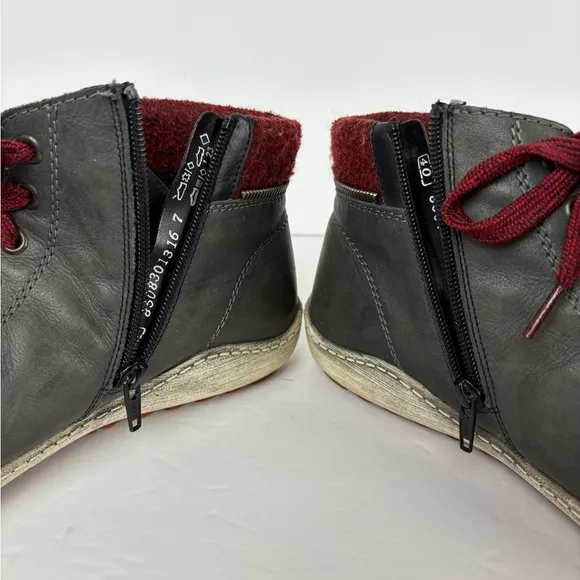 Remonte Men’s Side Zip Leather Wool Lace Up Sneakers in Gray/Red