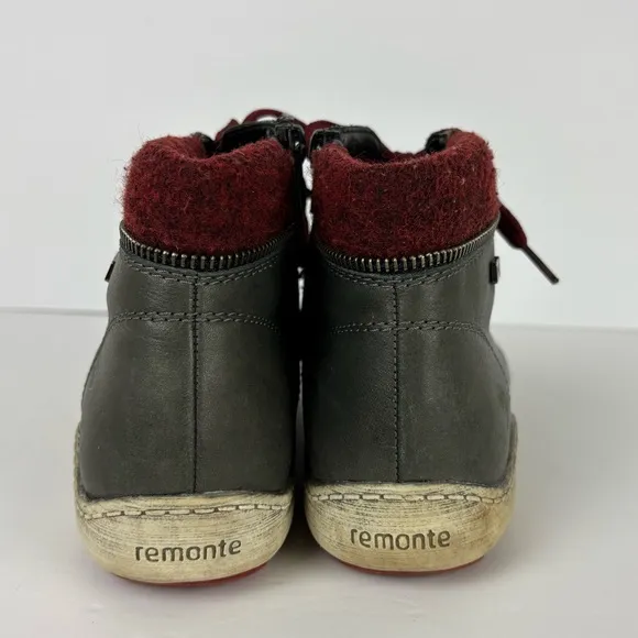 Remonte Men’s Side Zip Leather Wool Lace Up Sneakers in Gray/Red