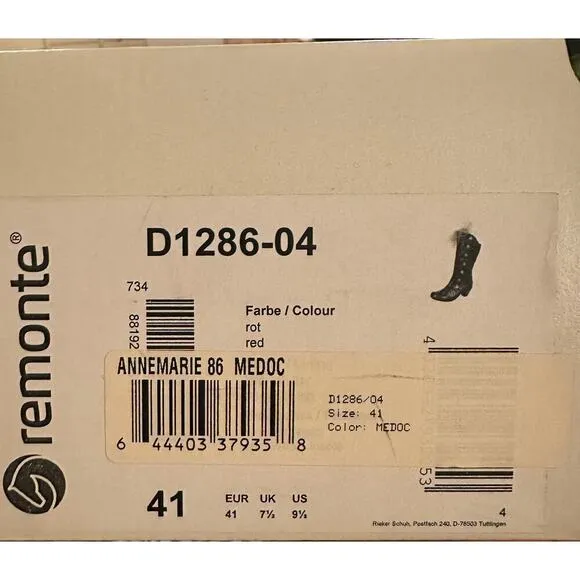 Remonte Women's Side Zip Annemarie 86 Round Toe Leather Mid Calf Boots Size 9.5