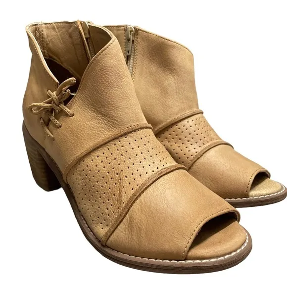 ROAN by Bed Stu Katherine Ankle Leather Boots Open Toe Chunky Heel