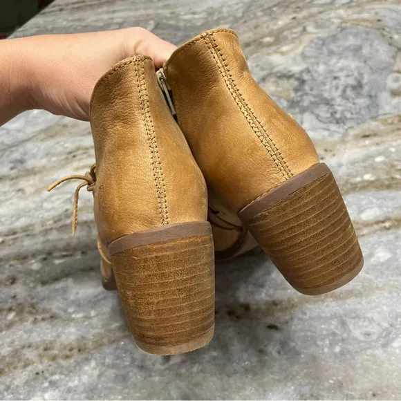 ROAN by Bed Stu Katherine Ankle Leather Boots Open Toe Chunky Heel