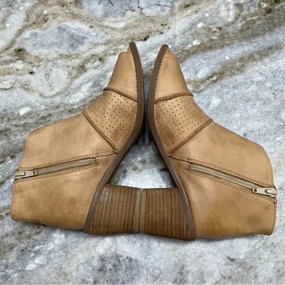 ROAN by Bed Stu Katherine Ankle Leather Boots Open Toe Chunky Heel