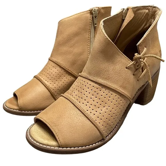 ROAN by Bed Stu Katherine Ankle Leather Boots Open Toe Chunky Heel