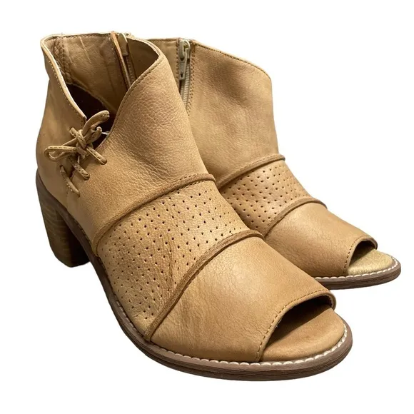 ROAN by Bed Stu Katherine Ankle Leather Boots Open Toe Chunky Heel