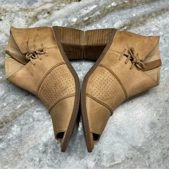 ROAN by Bed Stu Katherine Ankle Leather Boots Open Toe Chunky Heel