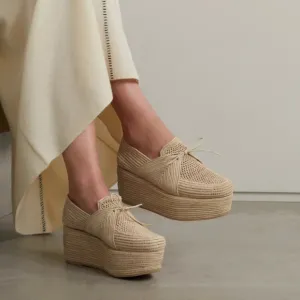 Robert Clergerie | tan raffia boho espadrilles platform oxford shoes | WMS 9