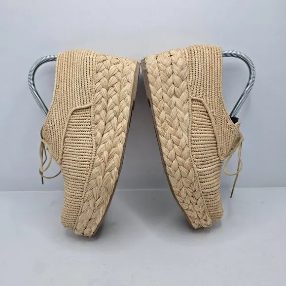 Robert Clergerie | tan raffia boho espadrilles platform oxford shoes | WMS 9