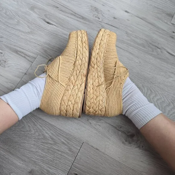 Robert Clergerie | tan raffia boho espadrilles platform oxford shoes | WMS 9