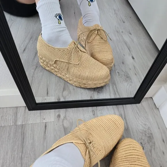 Robert Clergerie | tan raffia boho espadrilles platform oxford shoes | WMS 9