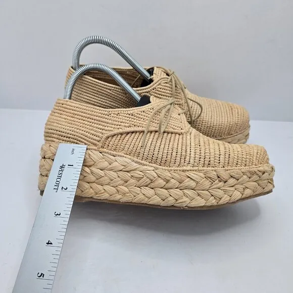Robert Clergerie | tan raffia boho espadrilles platform oxford shoes | WMS 9