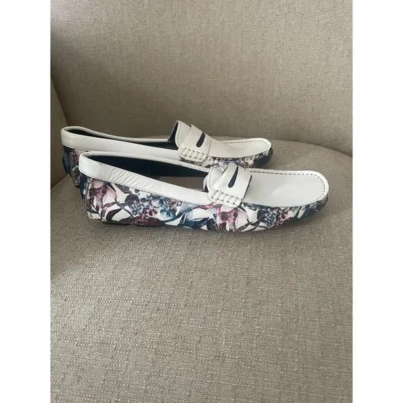 Robert Graham Stormy Floral White Leather Penny Loafers Men’s, S83