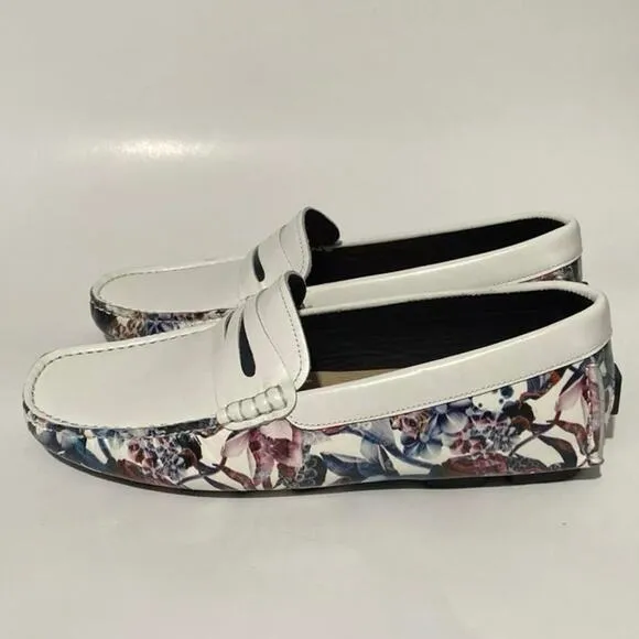 Robert Graham Stormy Floral White Leather Penny Loafers Men’s, S83