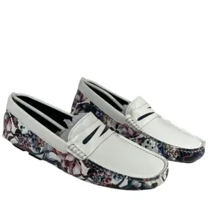 Robert Graham Stormy Floral White Leather Penny Loafers Men’s, S83