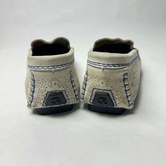 Robert Graham‎ Verrazano Mens Size 8 White Paisley Driving Leather Loafers Moc