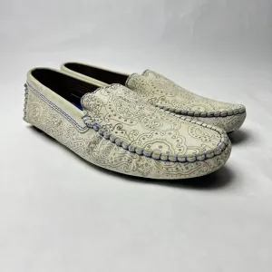 Robert Graham‎ Verrazano Mens Size 8 White Paisley Driving Leather Loafers Moc