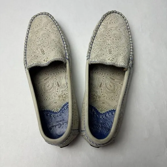 Robert Graham‎ Verrazano Mens Size 8 White Paisley Driving Leather Loafers Moc