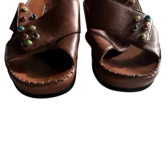 Robert Zur Sandals Woven Brown Leather Slide Sandals Size 9