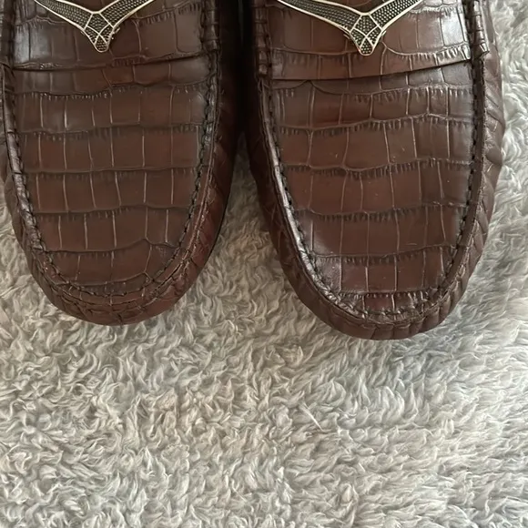 ROBERTO CAVALLI Croc-Embossed Leather Driving Loafers