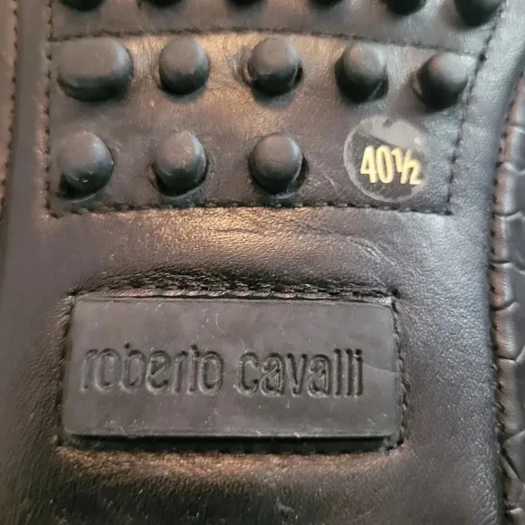 ROBERTO CAVALLI Men's black leather embossed horsebit driving loafers shoes US10