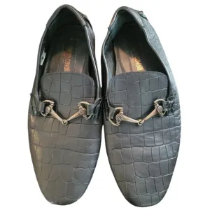 ROBERTO CAVALLI Men's black leather embossed horsebit driving loafers shoes US10