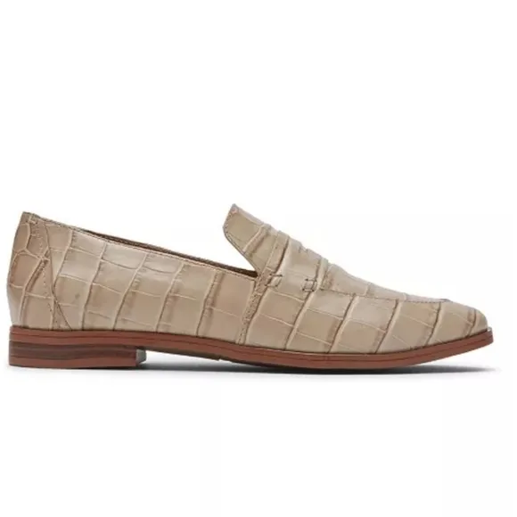 Rockport Perpetua Penny Loafer round toe slip on snake embossed leather tan 11