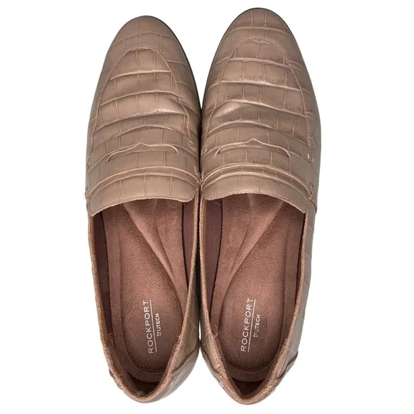 Rockport Perpetua Penny Loafer round toe slip on snake embossed leather tan 11
