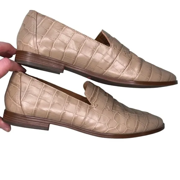 Rockport Perpetua Penny Loafer round toe slip on snake embossed leather tan 11