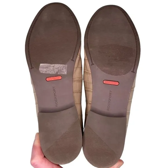 Rockport Perpetua Penny Loafer round toe slip on snake embossed leather tan 11
